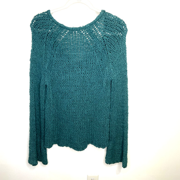 FREE PEOPLE Sand Dune Green Chunky Knit Sweater Bell Sleeve Sz M - Picture 4 of 11